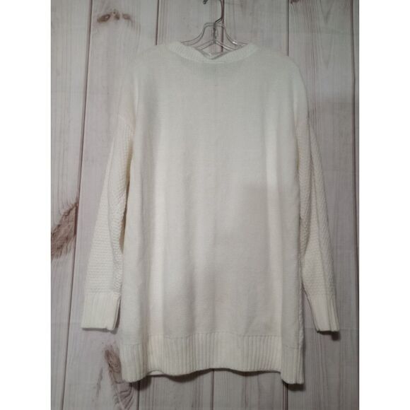 Lane Bryant ladies 14 Ivory Knit Sweater with Black Lace‎ Shoulder Crew Neck - Picture 2 of 6